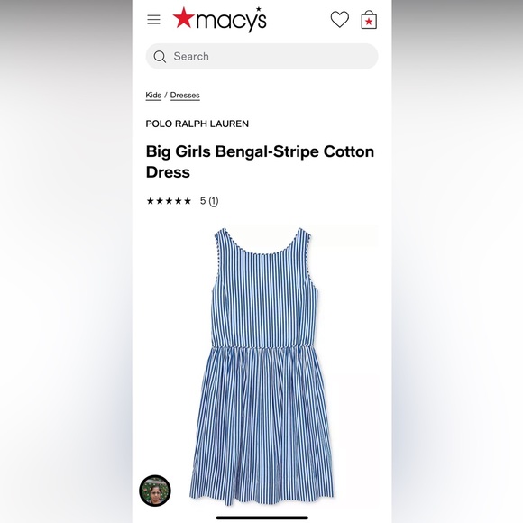 Polo Ralph Lauren Blue And White Striped Dress, Size 7. - Picture 9 of 9